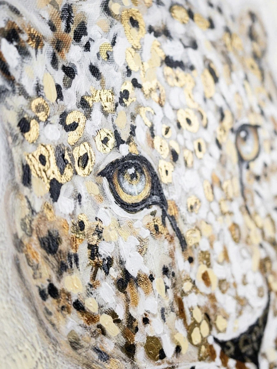 Large Leopard Canvas Hand Painted Gold Wall Art Decor