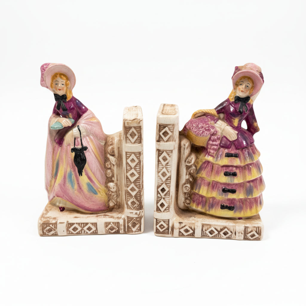 Victorian-Style Porcelain Lady Bookends Figural Crinoline Dress Foreign 34261|286956169397