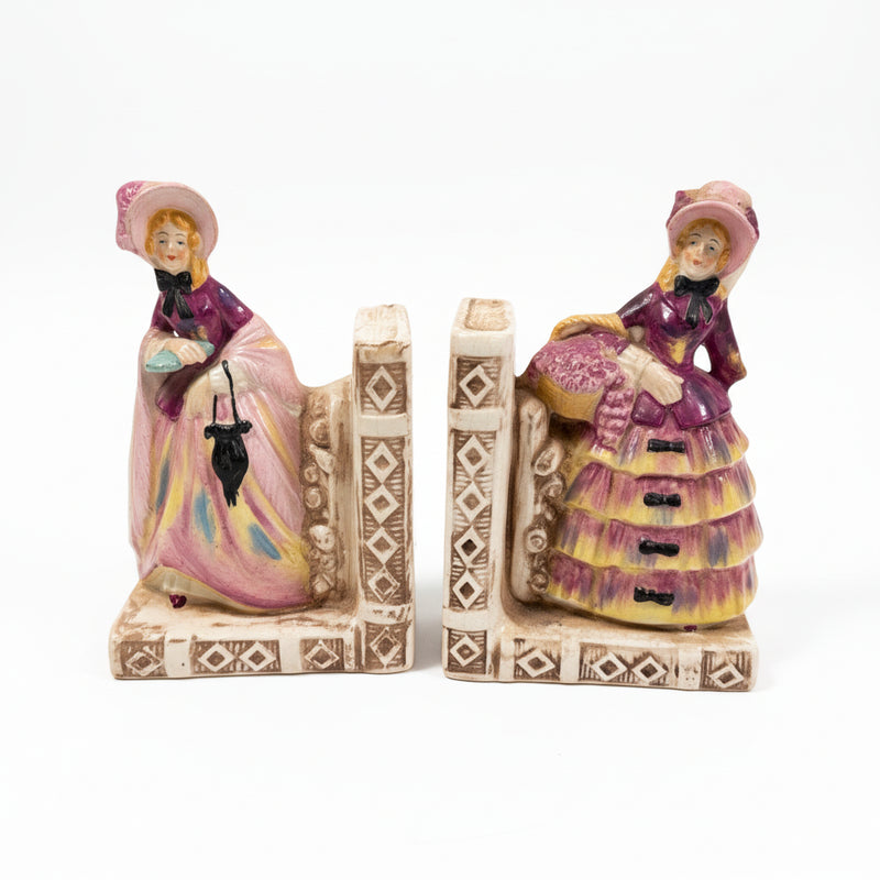 Victorian-Style Porcelain Lady Bookends Figural Crinoline Dress Foreign 34261|286956169397