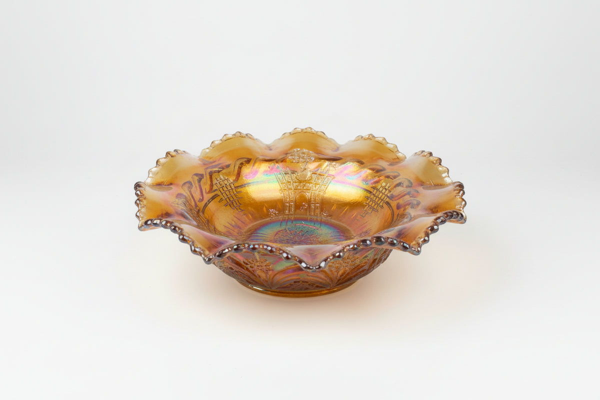 ANTIQUE FENTON Marigold Thistle Carnival Glass Bowl Ruffled Edge C.1911|286941344590