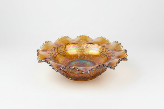ANTIQUE FENTON Marigold Thistle Carnival Glass Bowl Ruffled Edge C.1911|286941344590
