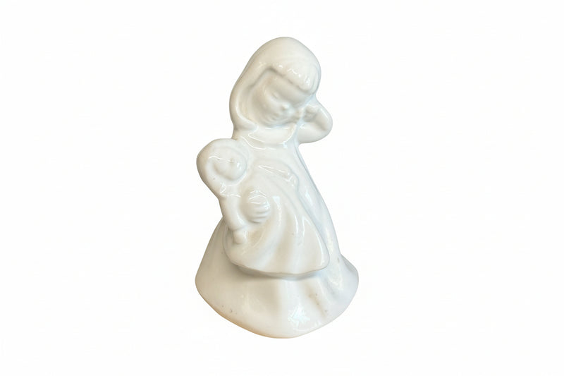 Vintage Ceramic Sleepy Girl Holding Doll White, 3” Tall|286879086912