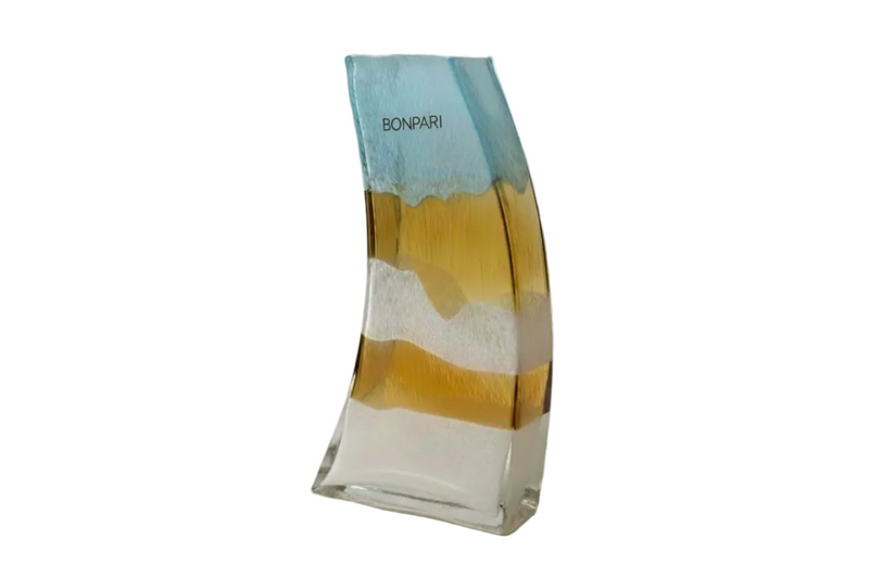 VINTAGE BONPARI Art Glass Vase Mid Century Modern Layered Curved Amber Blue MCM|286940469151