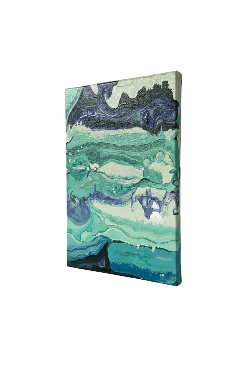 Original Abstract Fluid Acrylic Pour Painting - Teal, Purple & Navy Canvas Art|286971488627