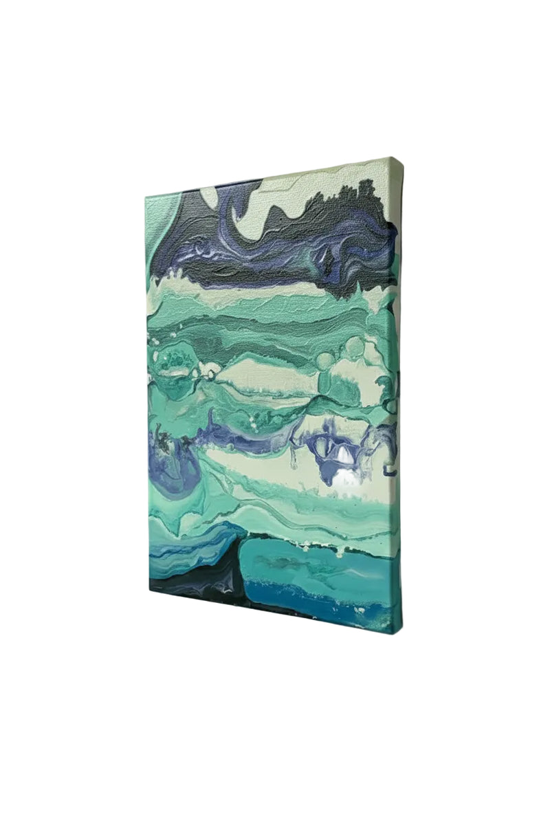 Original Abstract Fluid Acrylic Pour Painting - Teal, Purple & Navy Canvas Art|286971488627