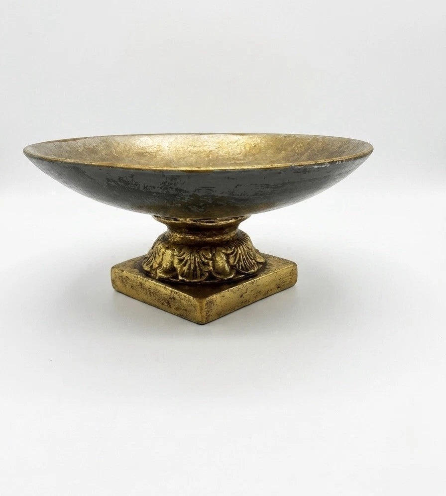 Distressed Gold Pedestal Bowl – Ornate Neoclassical Centrepiece