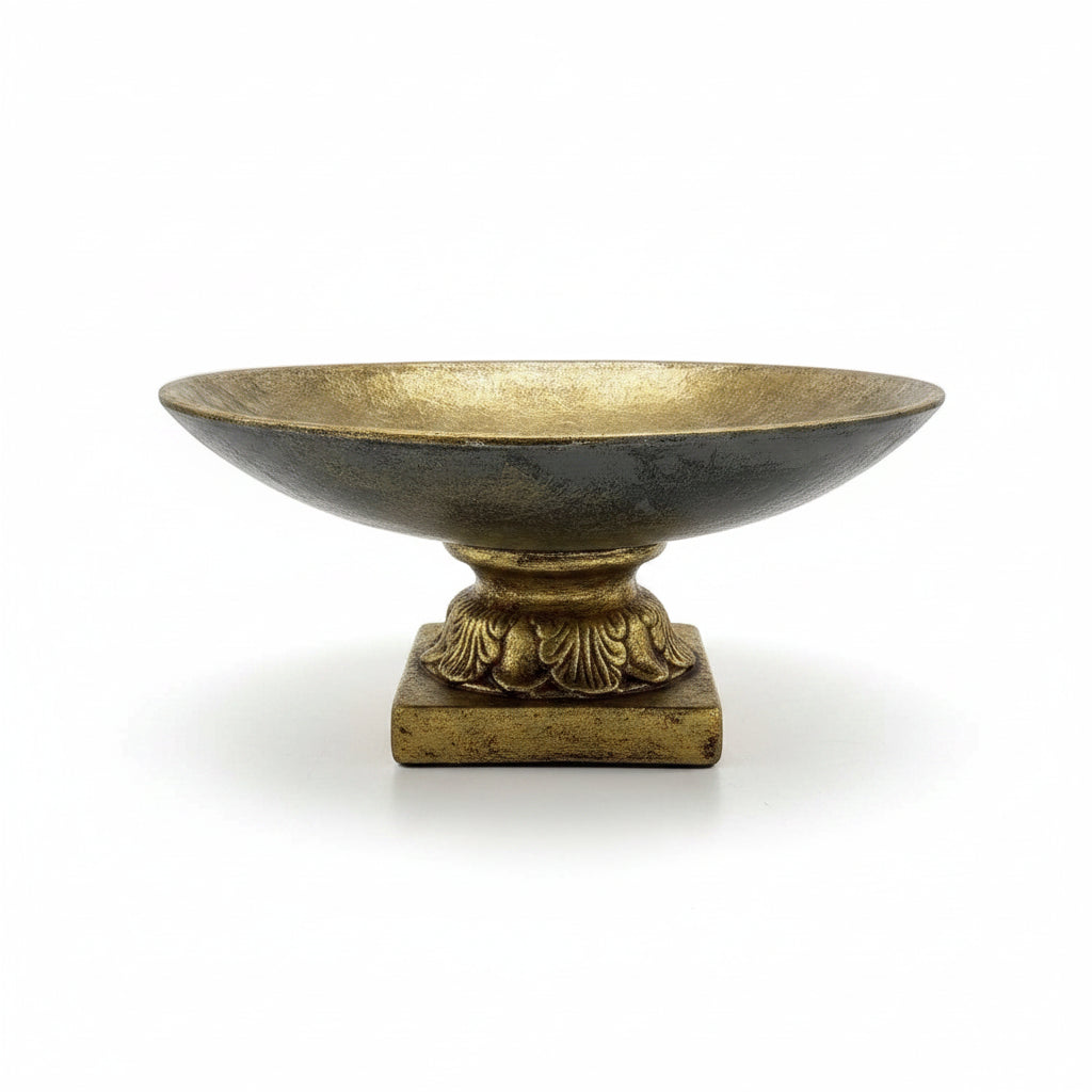 Distressed Gold Pedestal Bowl — Neoclassical Ceramic.