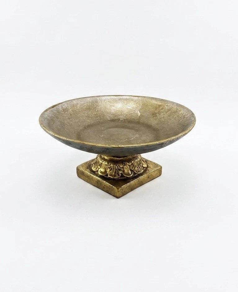 Distressed Gold Pedestal Bowl – Ornate Neoclassical Centrepiece