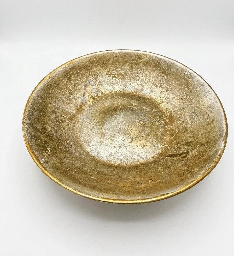 Distressed Gold Pedestal Bowl – Ornate Neoclassical Centrepiece
