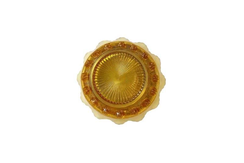 Vintage Amber Pressed Glass Bowls | Scalloped Edge & Sunburst Pattern | Set of 2 | USA | c.1970s