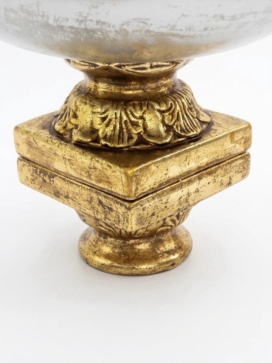 Distressed Gold Pedestal Bowl – Ornate Neoclassical Centrepiece
