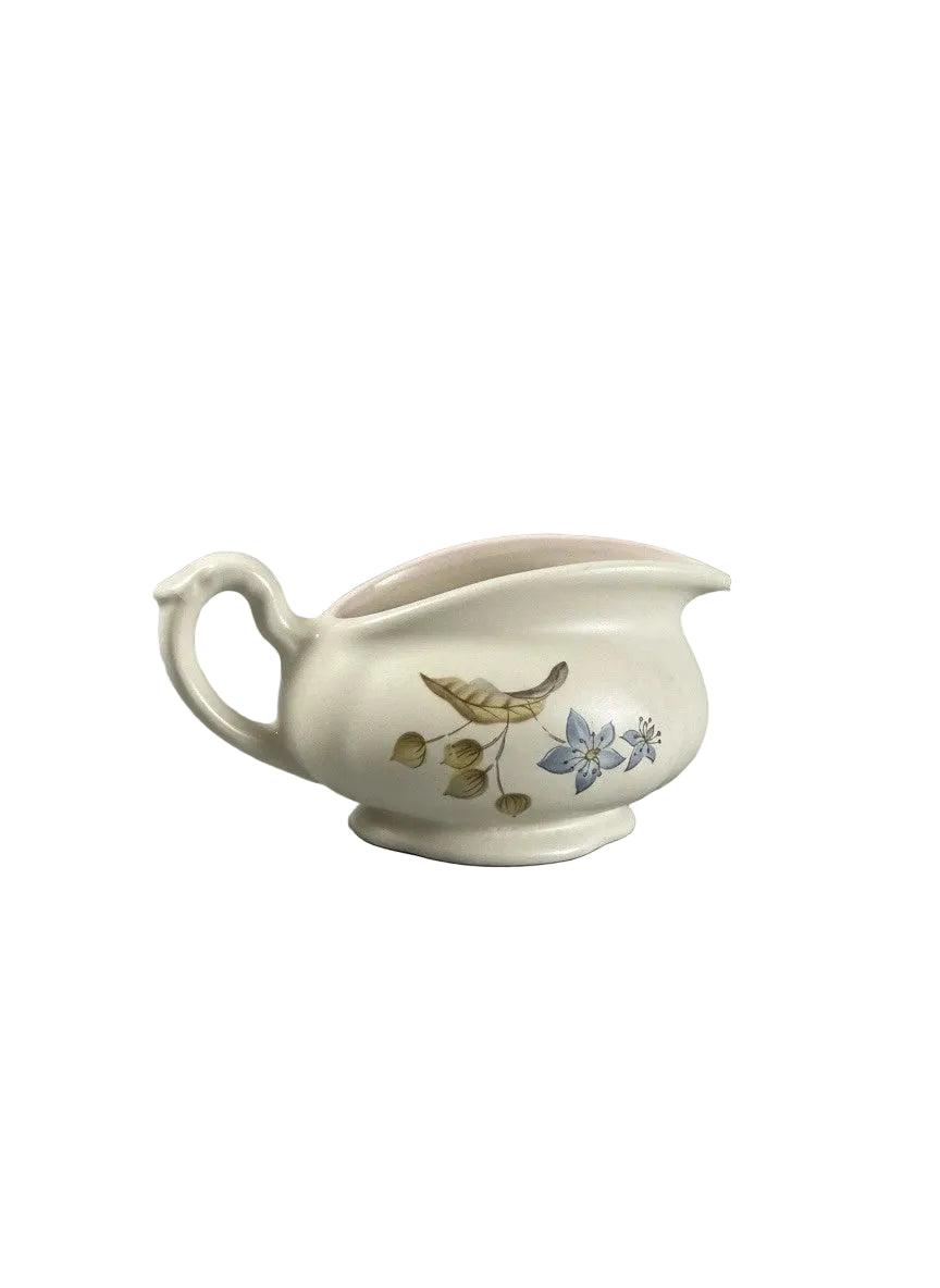 Vintage Axe Vale Pottery Gravy Boat & Underplate | Floral Bluebells & Autumn Leaves | Devon England | c.1975