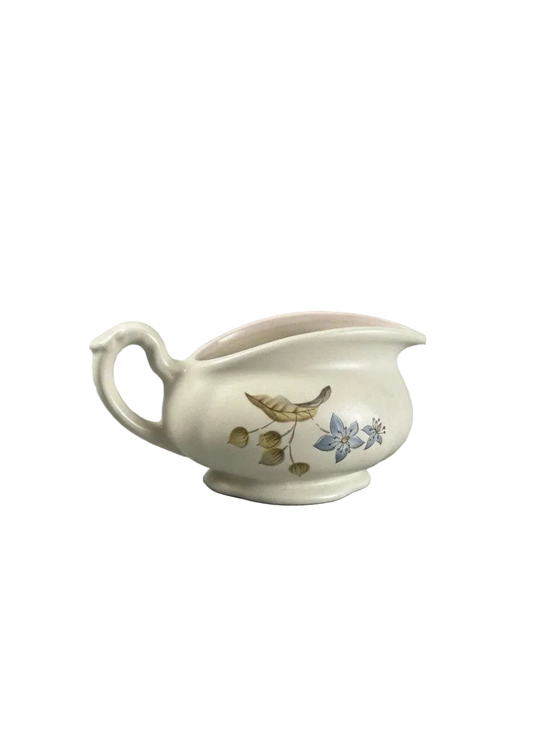 Vintage Axe Vale Pottery Gravy Boat & Underplate | Floral Bluebells & Autumn Leaves | Devon England | c.1975