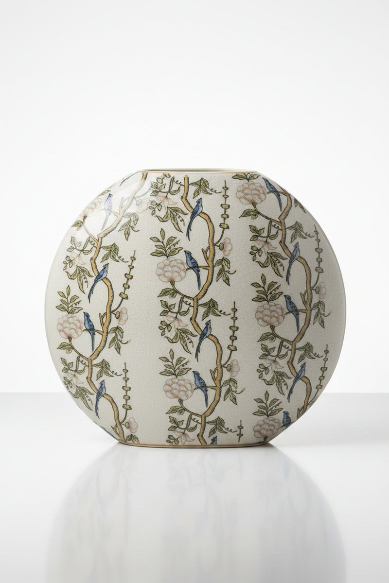 Amalfi “Blue Bird” Decorative Ceramic Vase - Chinoiserie Style Crackle Glaze|287134842017