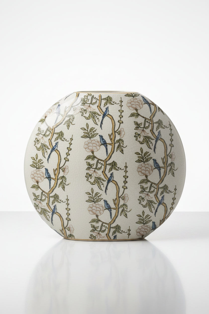 Amalfi “Blue Bird” Decorative Ceramic Vase - Chinoiserie Style Crackle Glaze|287134842017