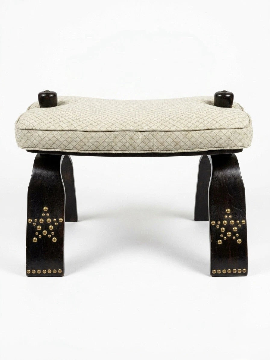 Vintage Camel Saddle Stool Mid Century Ottoman Boho 1950s