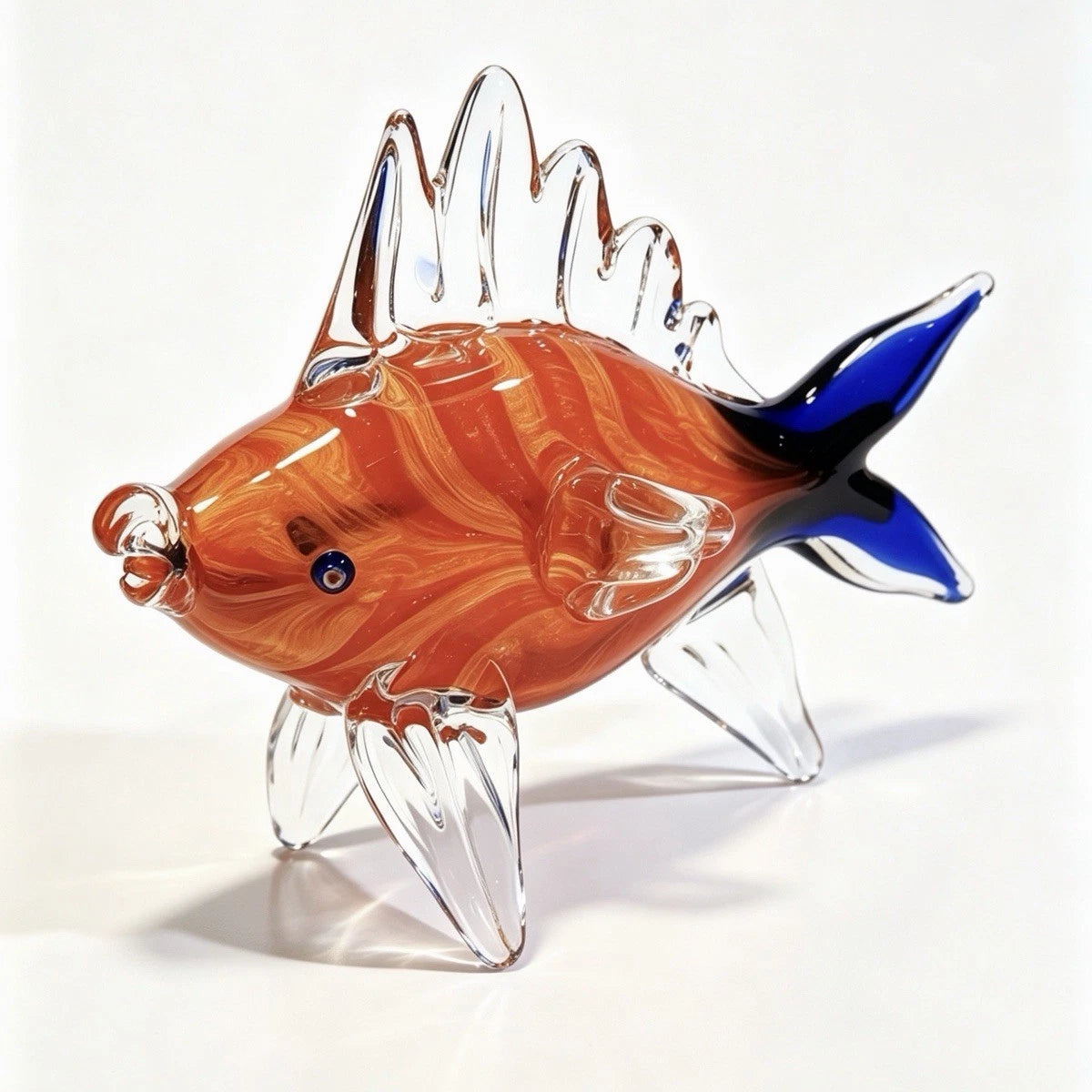 Murano Art Glass Fish Sculpture Red Blue Hand Blown