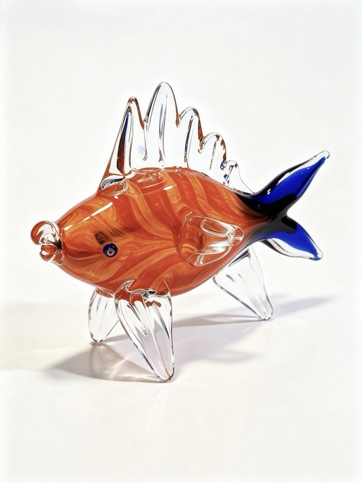 Murano Art Glass Fish Sculpture Red Blue Hand Blown