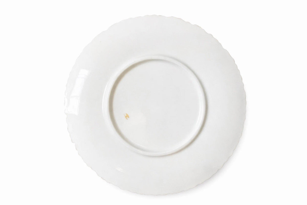 Antique Bavarian Porcelain Collector Plate | Pink Floral & Gold Scalloped Rim | H Mark | Germany | c.1920s–1950s