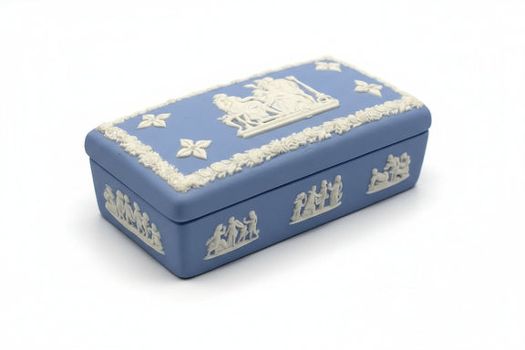 Wedgwood Jasperware Blue Trinket/ Jewelry Box- Classic Neoclassical Relief 1969|286906747003