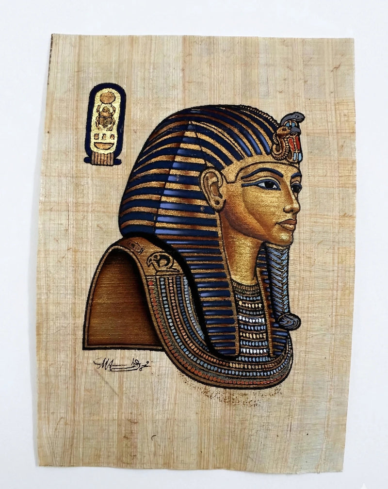 Egyptian Papyrus Art - Pharaoh Tutankhamun Profile - Authentic Papyrus|287254904984