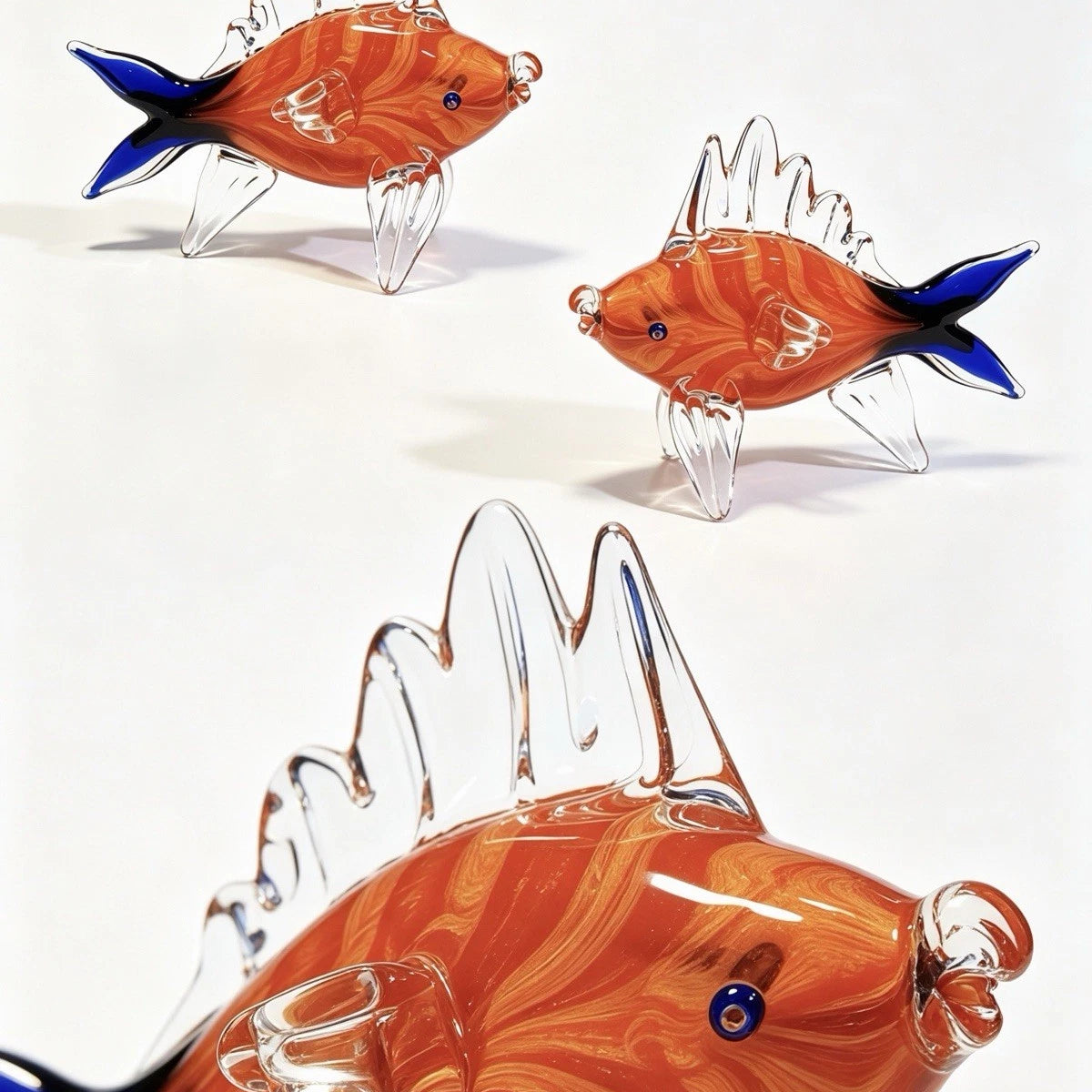 Murano Art Glass Fish Sculpture Red Blue Hand Blown