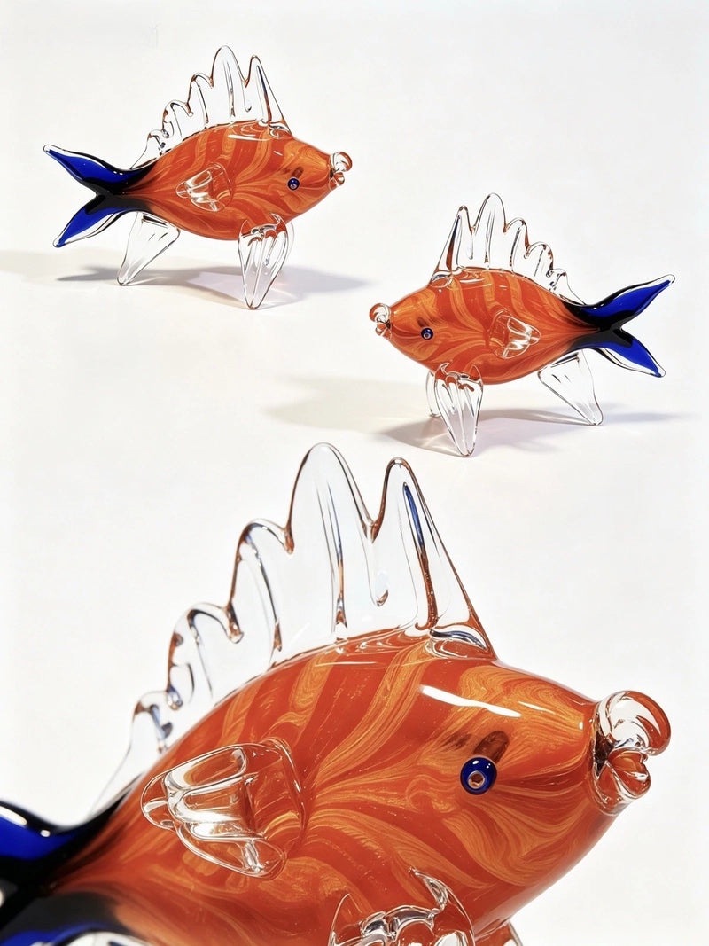 Murano Art Glass Fish Sculpture Red Blue Hand Blown