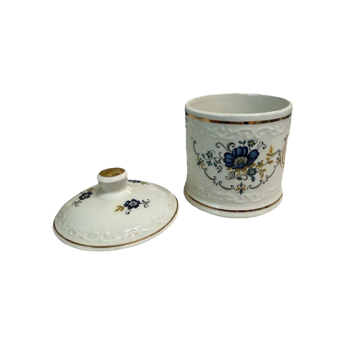 Vintage Crown Devon Blue Floral Jam Pot S. Fielding & Co. Ltd. Earthenware - Picture 3 of 4