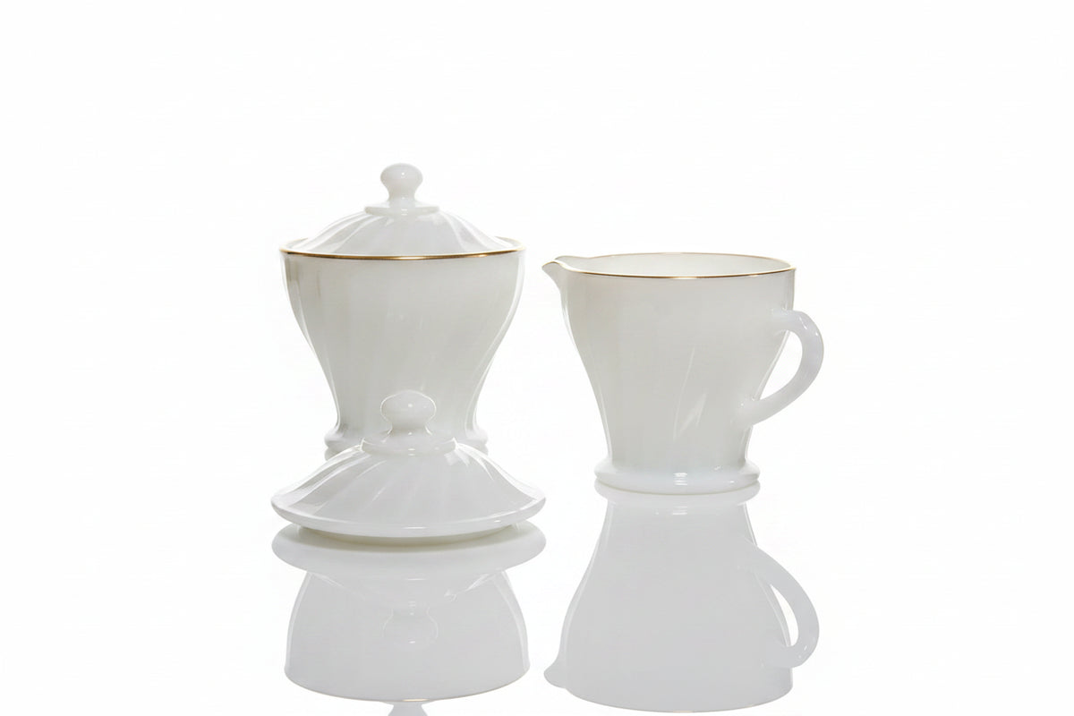 Vintage Anchor Hocking Fire-King Golden Shell Swirl Milk Glass Suger/Creamer|286996316257