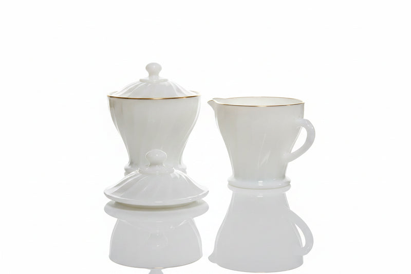 Vintage Anchor Hocking Fire-King Golden Shell Swirl Milk Glass Suger/Creamer|286996316257