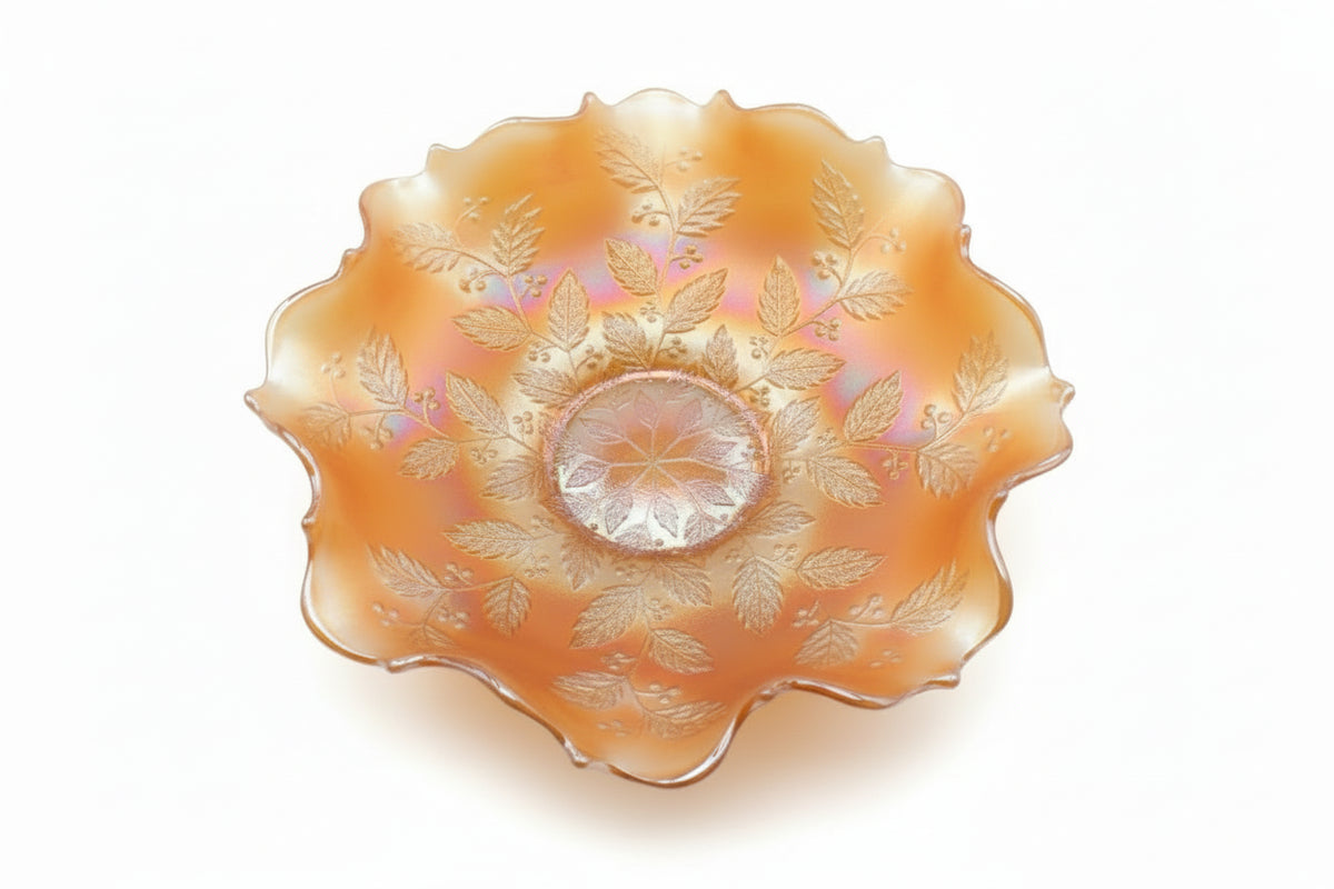 VINTAGE FENTON Holly Berries Marigold CARNIVAL GLASS Bowl Scalloped Rim RARE|286941643983