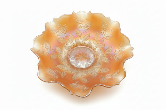 VINTAGE FENTON Holly Berries Marigold CARNIVAL GLASS Bowl Scalloped Rim RARE|286941643983