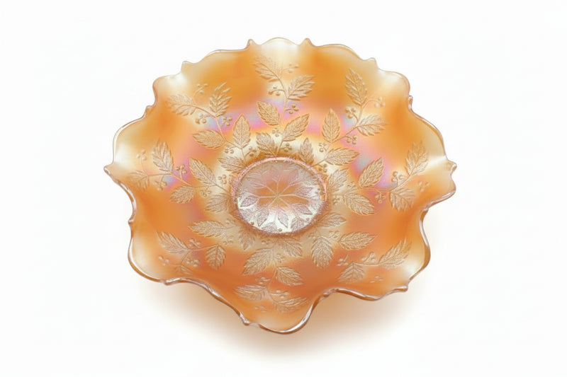 VINTAGE FENTON Holly Berries Marigold CARNIVAL GLASS Bowl Scalloped Rim RARE|286941643983