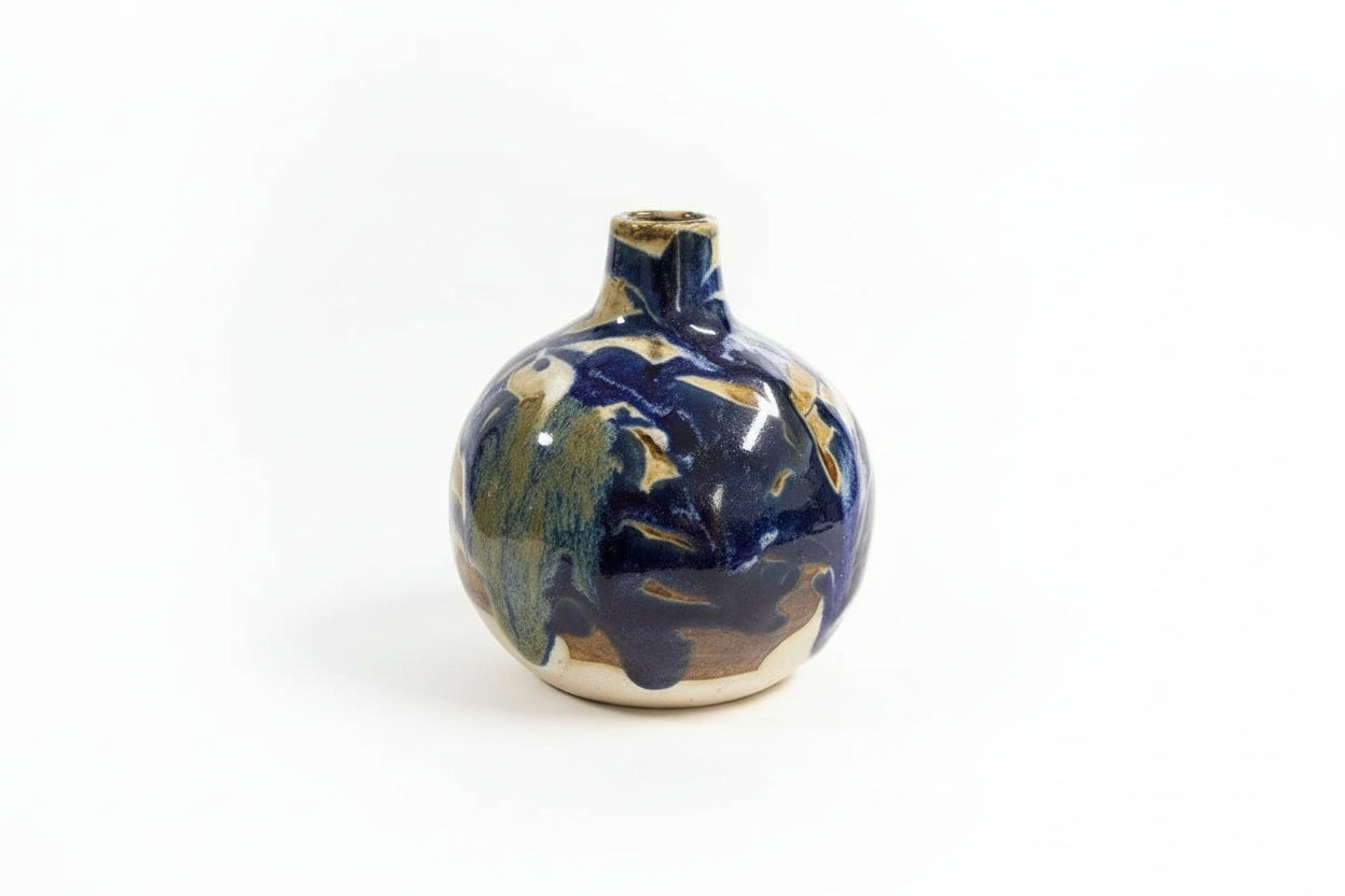 Japanese Studio Pottery Mini Vase - Signed Blue/White Glaze|286964055882