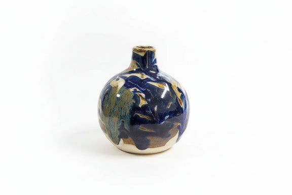 Japanese Studio Pottery Mini Vase - Signed Blue/White Glaze|286964055882