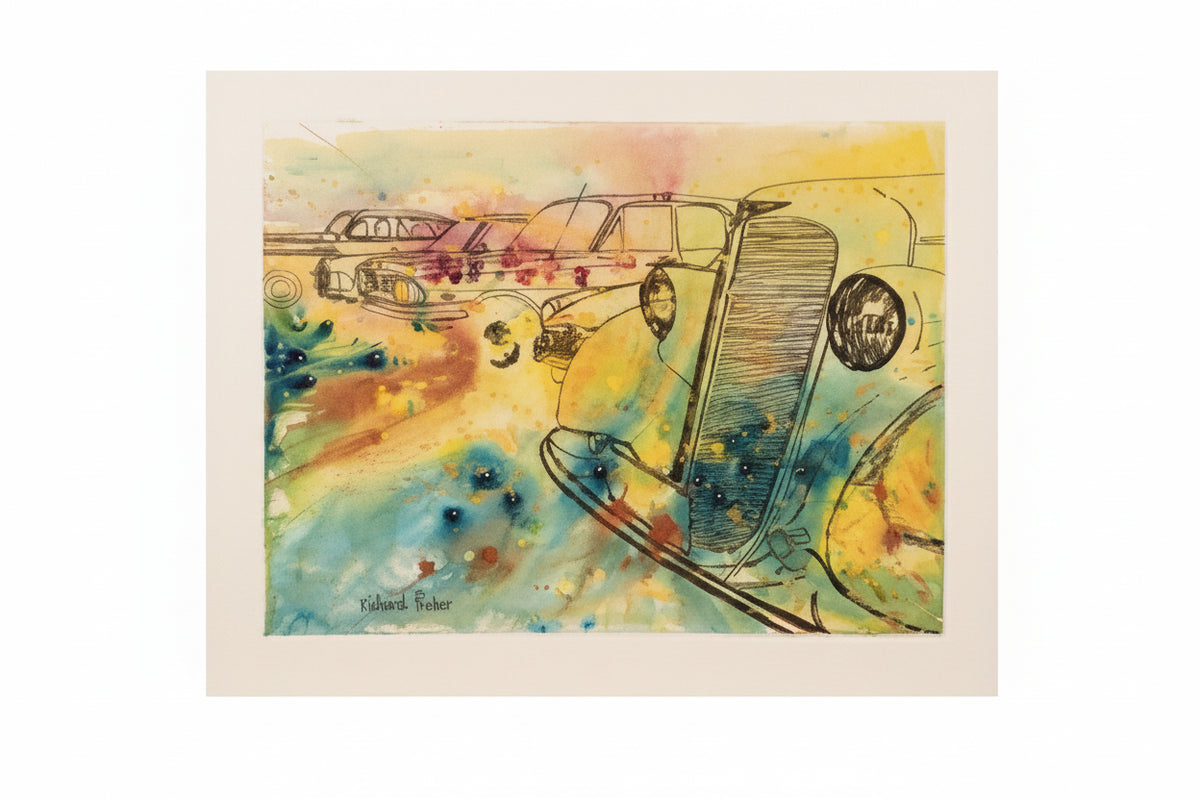 Original Richard Ferber Signed Art Painting Classics Mixed Acrylic Car Vintage|286966758217