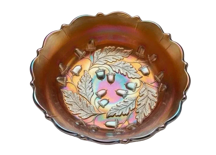 ANTIQUE Northwood Carnival Glass Bowl | ACORN BURRS Marigold | Ruffled Edge|286941684970