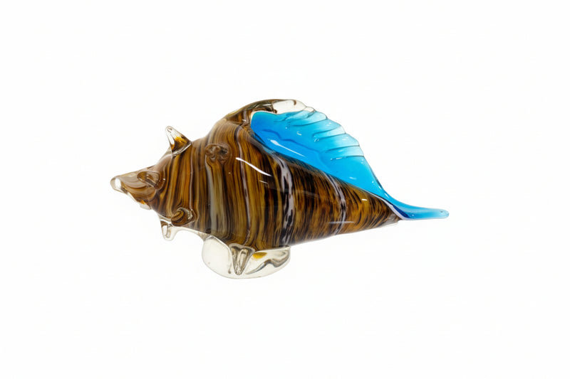 Hand-Blown Art Glass Seashell/Conch Figurine - Blue & Marbled|286956468439