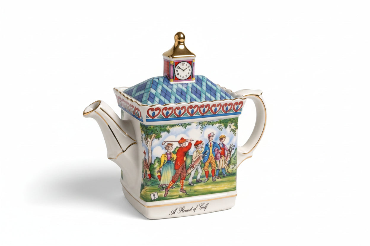 Vintage Sadler "A Round of Golf" Cube Teapot Clock Tower Lid Championship Series|286922259137