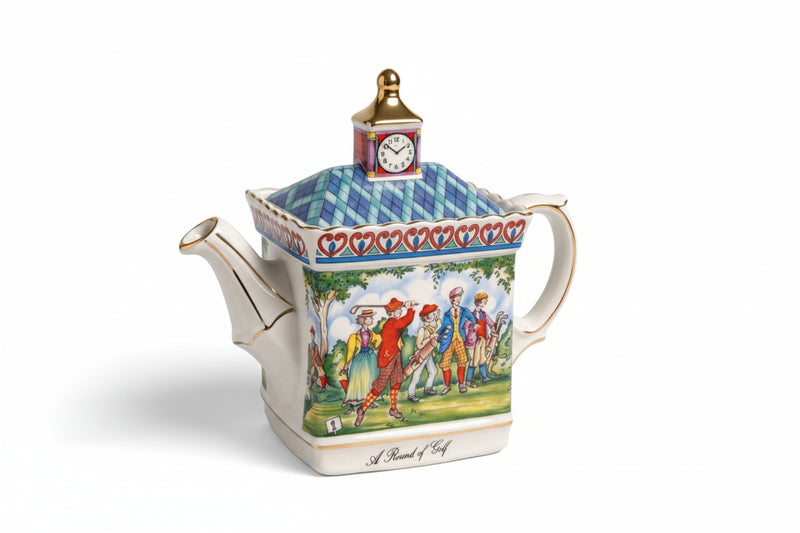 Vintage Sadler "A Round of Golf" Cube Teapot Clock Tower Lid Championship Series|286922259137