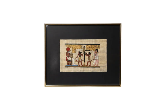 Hand-Painted Egyptian Papyrus Art - Weighing of the Heart Scene - Framed 8x10|287254972872