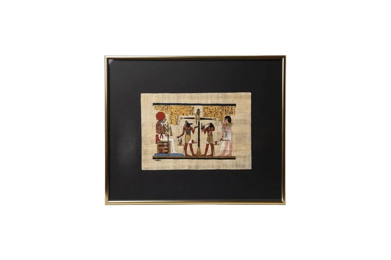 Hand-Painted Egyptian Papyrus Art - Weighing of the Heart Scene - Framed 8x10|287254972872