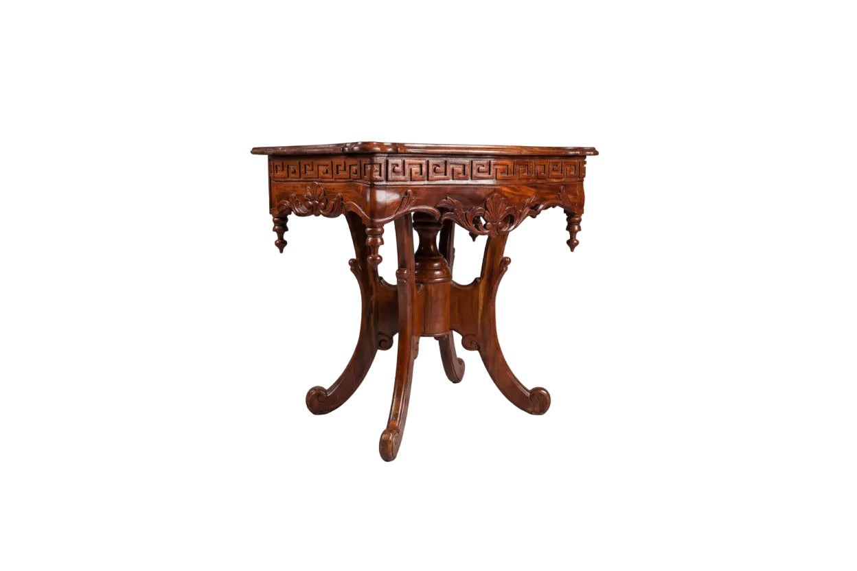 Vintage Italian Mahogany Corner Table Carved Greek Key Chippendale Style|286917521436