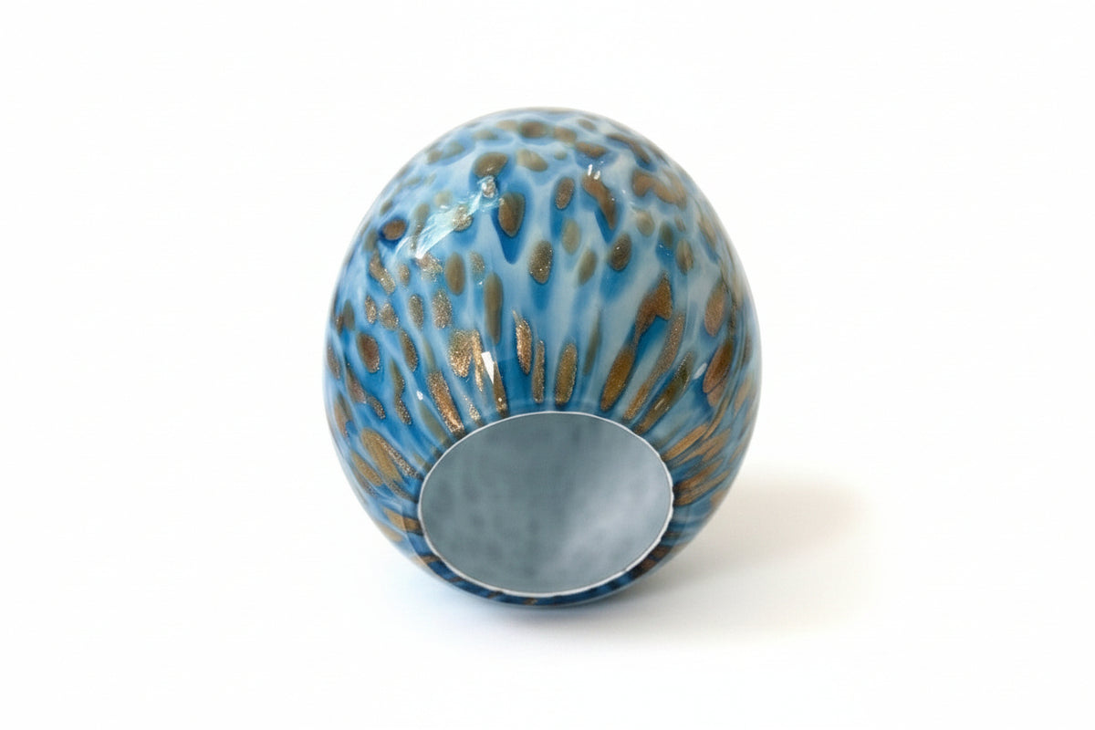 Vintage Art Deco Torchere Lamp Shade Blue Spatter Glass Gold Aventurine Czech|286940832497