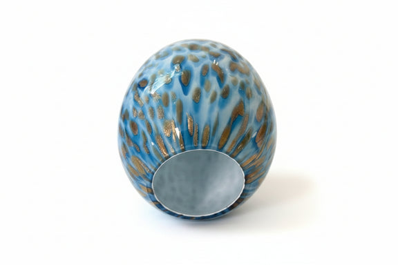 Vintage Art Deco Torchere Lamp Shade Blue Spatter Glass Gold Aventurine Czech|286940832497