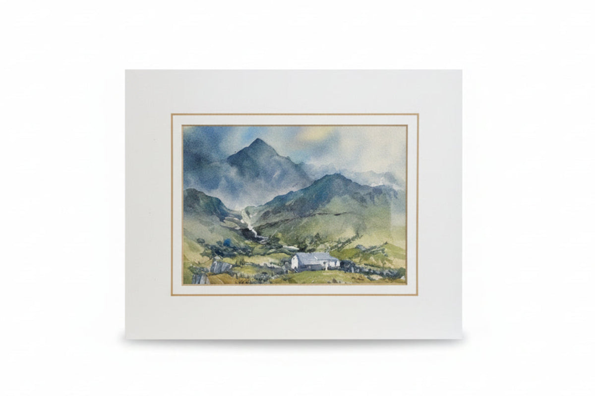 Original Mountain Landscape Watercolor Painting Framed & Matted Atmospheric|286940027530