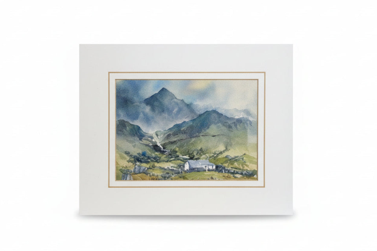 Original Mountain Landscape Watercolor Painting Framed & Matted Atmospheric|286940027530