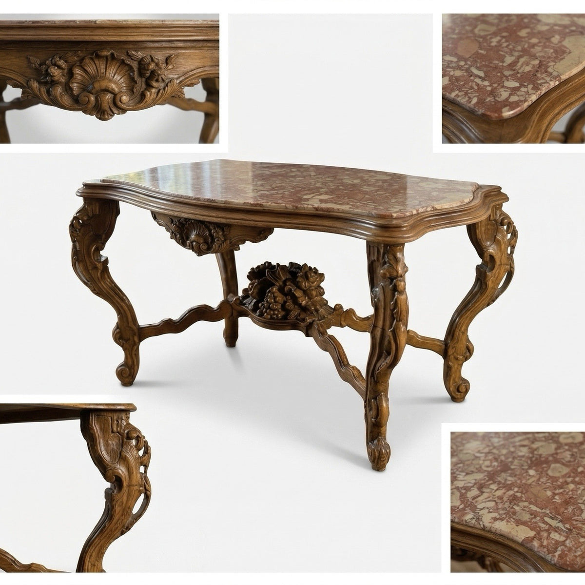 Louis XV Style Carved Wood  Marble Table|286886004985