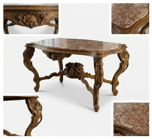 Louis XV Style Carved Wood  Marble Table|286886004985