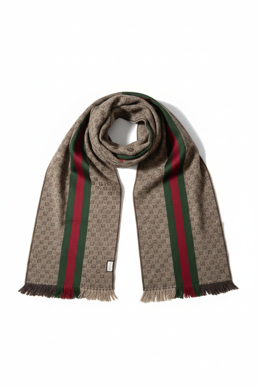 Gucci GG Jacquard Silk Wool Shawl with Iconic Red/Green Web Stripe|286998561455